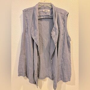 Flax Linen Purple Open Vest With Pockets, Sz XL